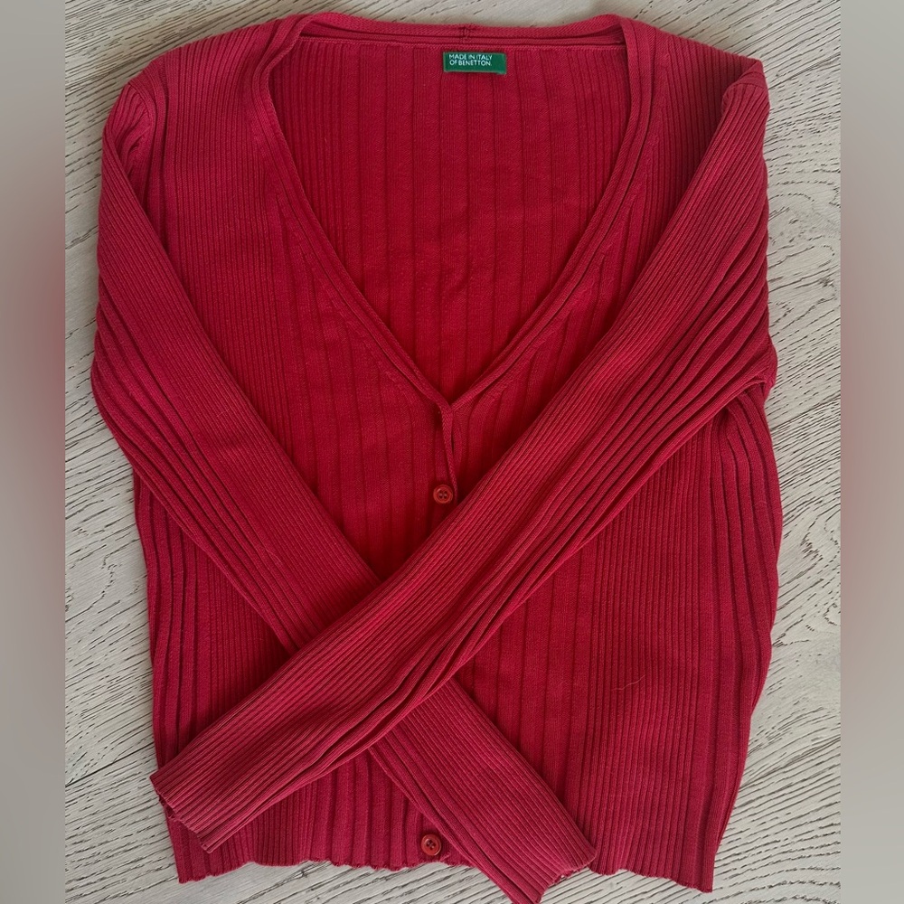 United Colors Of Benetton vintage V-Neck Sweater Deep Red Size Small 100% Cotton